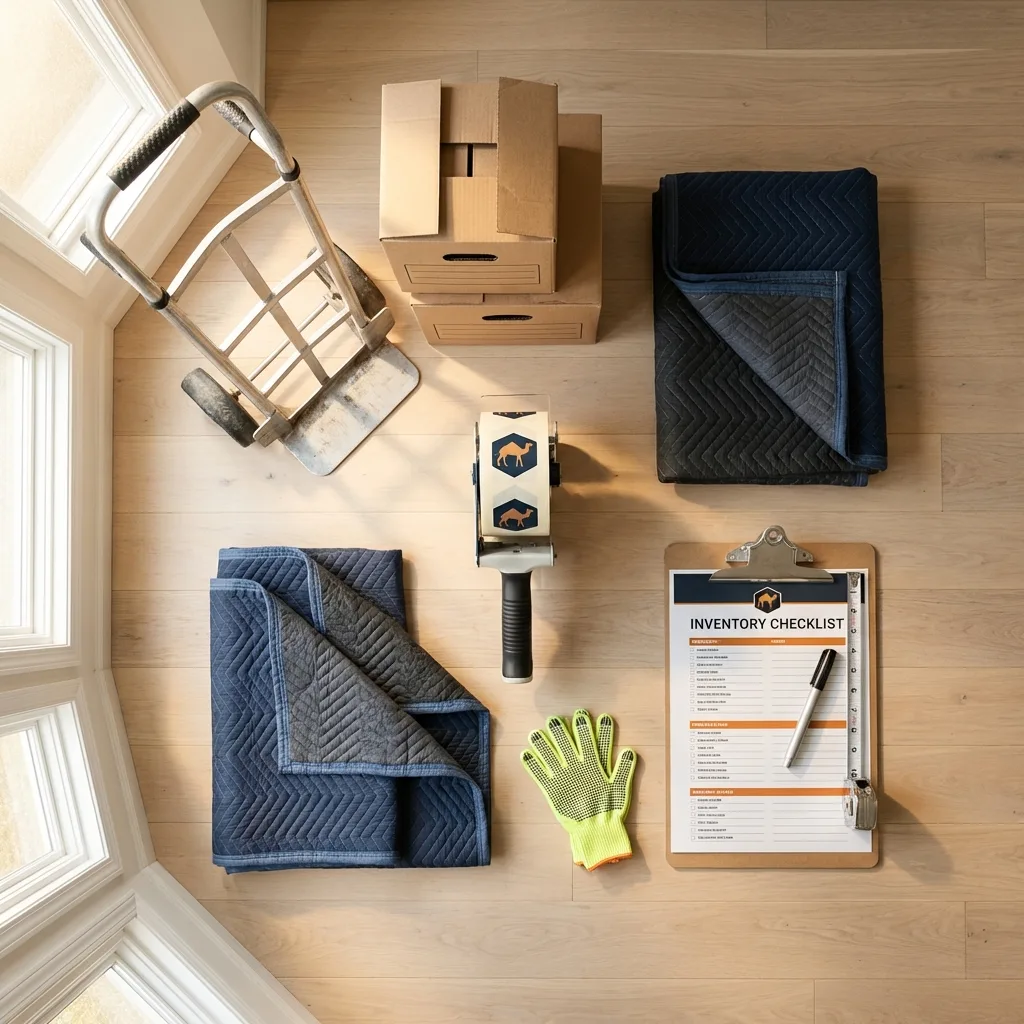 Professional moving supplies and packing materials layout for Bainbridge residential relocations